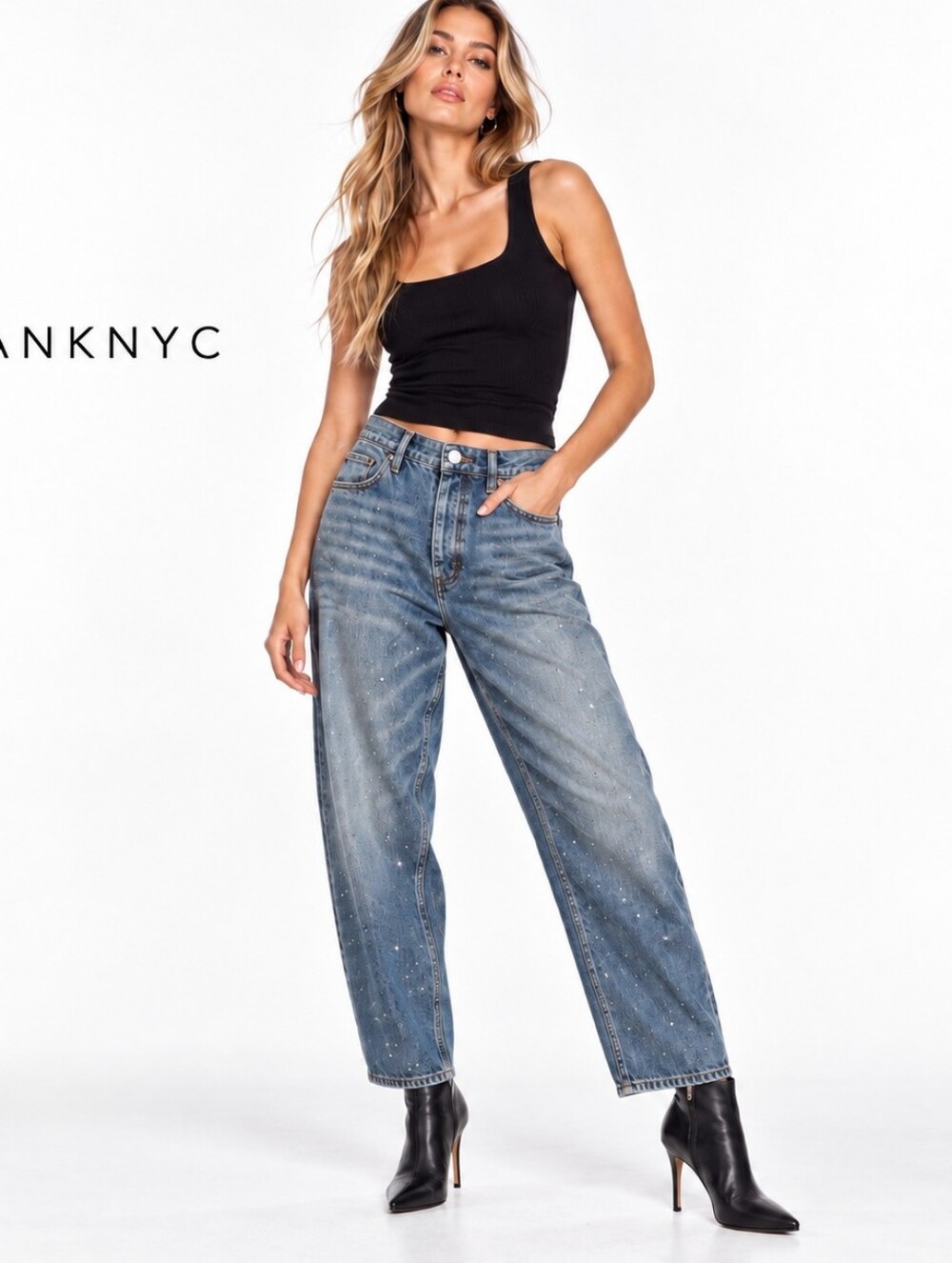 BLANKNYC The Madison Crop Rhinestone Jeans Sz 31 Sparkle Denim Glam